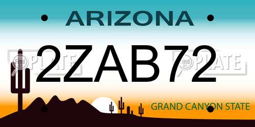 2ZAB72 Arizona License Plate