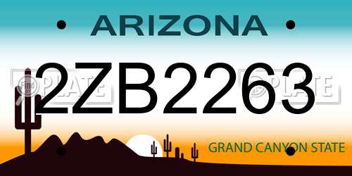 2ZB2263 Arizona License Plate