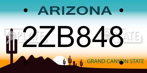 2ZB848 Arizona License Plate