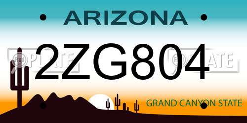2ZG804 Arizona License Plate