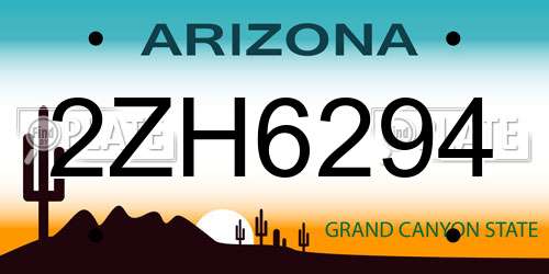 2ZH6294 Arizona License Plate
