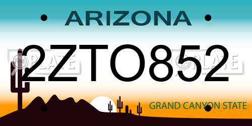 2ZTO852 Arizona License Plate