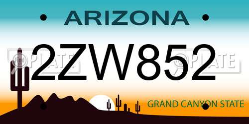 2ZW852 Arizona License Plate