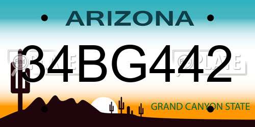 34BG442 Arizona License Plate