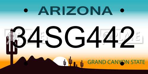 34SG442 Arizona License Plate