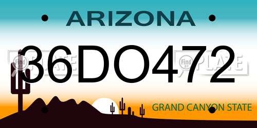 36DO472 Arizona License Plate
