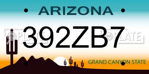 392ZB7 Arizona License Plate