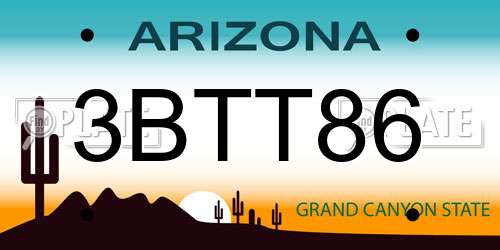 3BTT86 Arizona License Plate