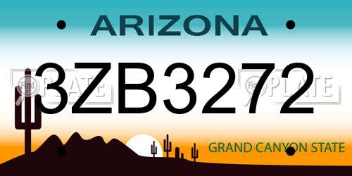 3ZB3272 Arizona License Plate