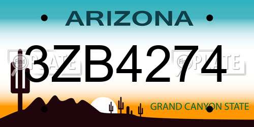 3ZB4274 Arizona License Plate