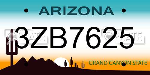 3ZB7625 Arizona License Plate