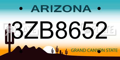 3ZB8652 Arizona License Plate