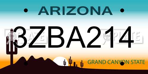 3ZBA214 Arizona License Plate
