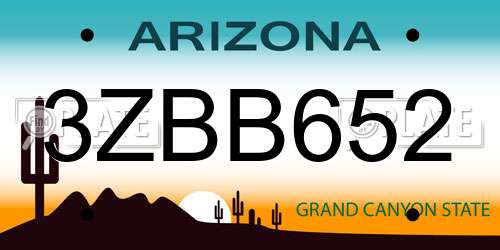 3ZBB652 Arizona License Plate