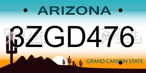 3ZGD476 Arizona License Plate