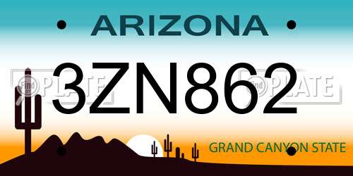 3ZN862 Arizona License Plate