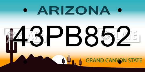 43PB852 Arizona License Plate