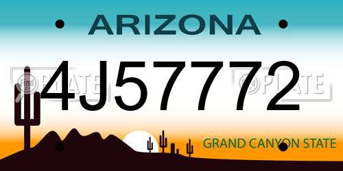 4J57772 Arizona License Plate