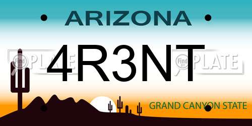 4R3NT Arizona License Plate