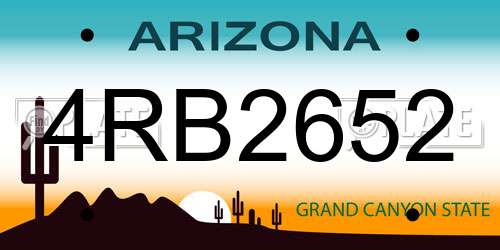 4RB2652 Arizona License Plate