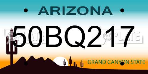 50BQ217 Arizona License Plate