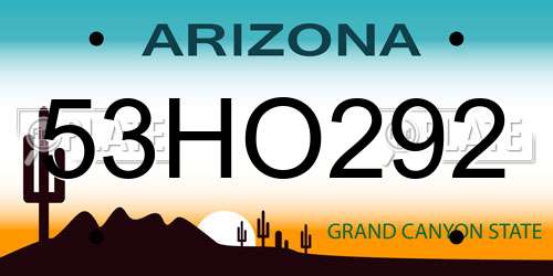 53HO292 Arizona License Plate