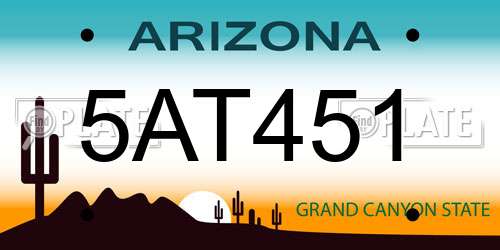 5AT451 Arizona License Plate
