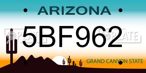 5BF962 Arizona License Plate