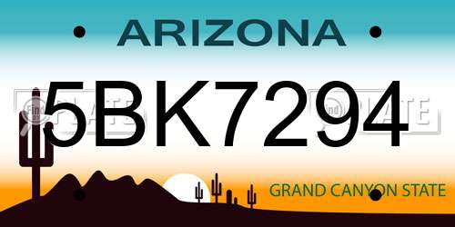 5BK7294 Arizona License Plate