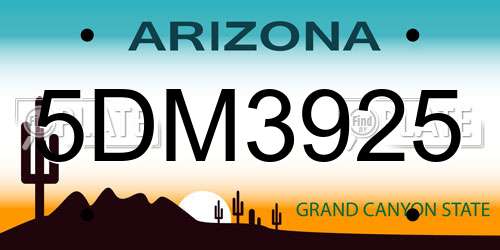 5DM3925 Arizona License Plate