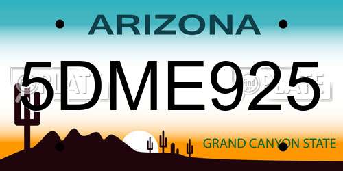 5DME925 Arizona License Plate