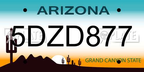 5DZD877 Arizona License Plate
