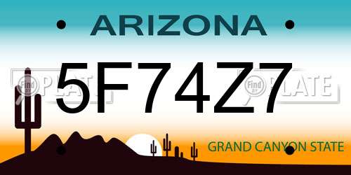5F74Z7 Arizona License Plate