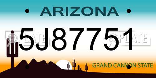 5J87751 Arizona License Plate