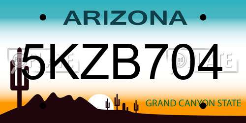 5KZB704 Arizona License Plate
