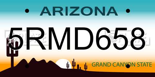 5RMD658 Arizona License Plate