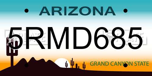 5RMD685 Arizona License Plate