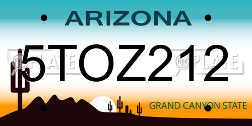 5TOZ212 Arizona License Plate