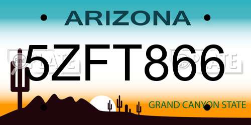 5ZFT866 Arizona License Plate