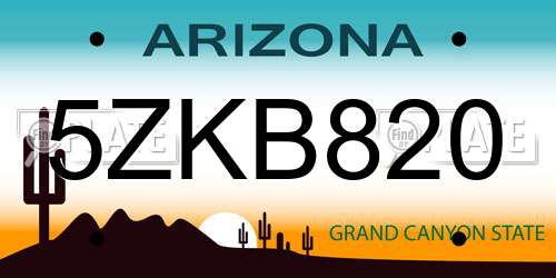5ZKB820 Arizona License Plate