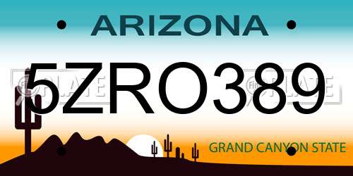5ZRO389 Arizona License Plate