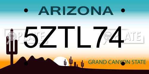 5ZTL74 Arizona License Plate