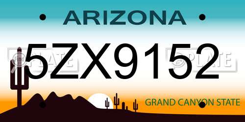 5ZX9152 Arizona License Plate
