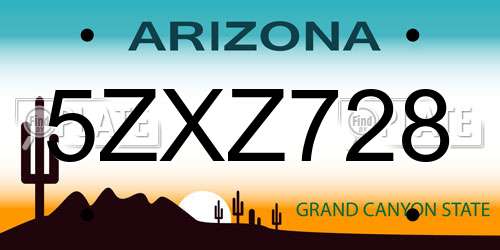 5ZXZ728 Arizona License Plate