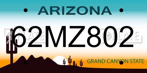 62MZ802 Arizona License Plate