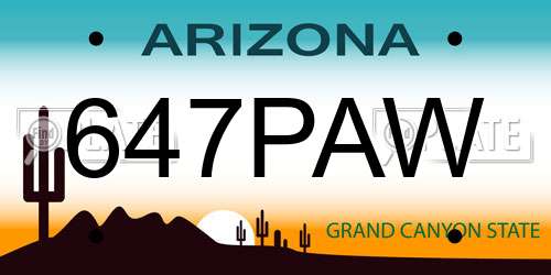 647PAW Arizona License Plate