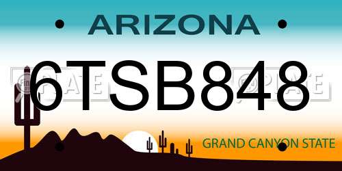 6TSB848 Arizona License Plate
