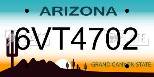 6VT4702 Arizona License Plate