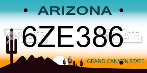 6ZE386 Arizona License Plate