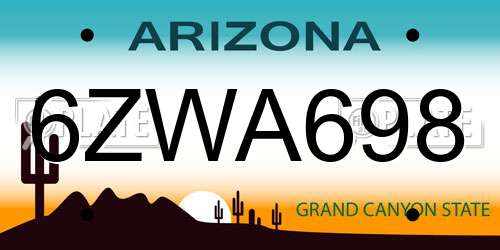 6ZWA698 Arizona License Plate